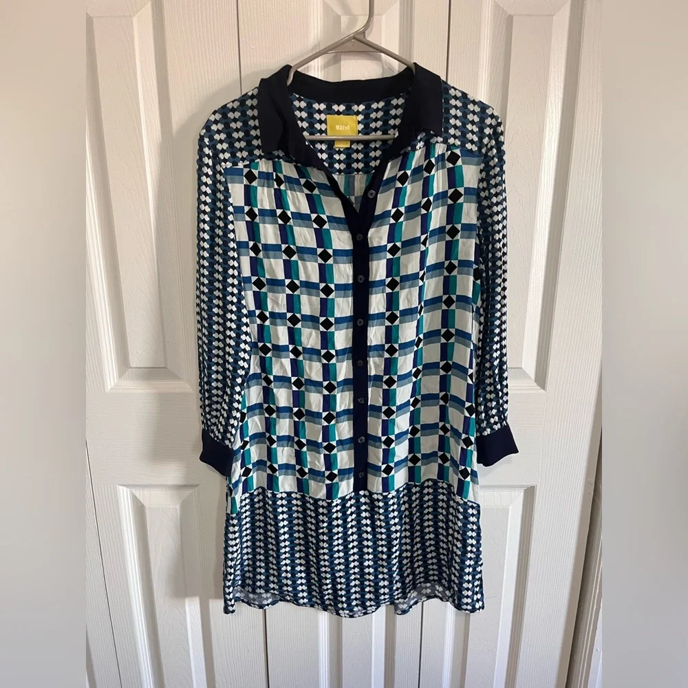 Anthropologie Maeve Abstract Geometric Shirt Dress Size 4 - Picture 2 of 4